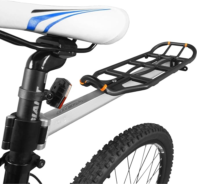 Ibera Seatpost-Mounted Rear Bike Rack, Quick-Release Bike Cargo Rack for 26 inch and 700c Frames, 22 lbs Capacity and Adjustable Length, Weather Resistant Bicycle Rear Rack, Lightweight Anodized Aluminum
