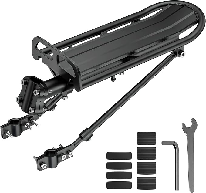 Outtag Rear Bike Rack Aluminum Alloy Bike Cargo Rack Quick Release Adjustable Bicycle Rear Rack Heavy Duty Mountain Bike Back Rack Seat Post Frame Mount Cycle Luggage Carrier Accessories
