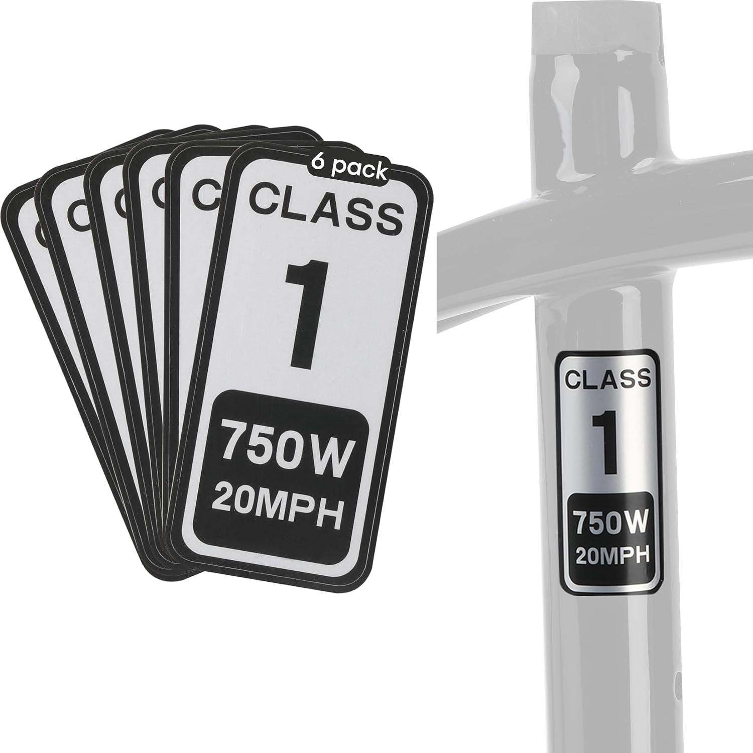 EBike Class 1 Stickers, 750W 20MPH Labels (B0FJKRM5SS)
