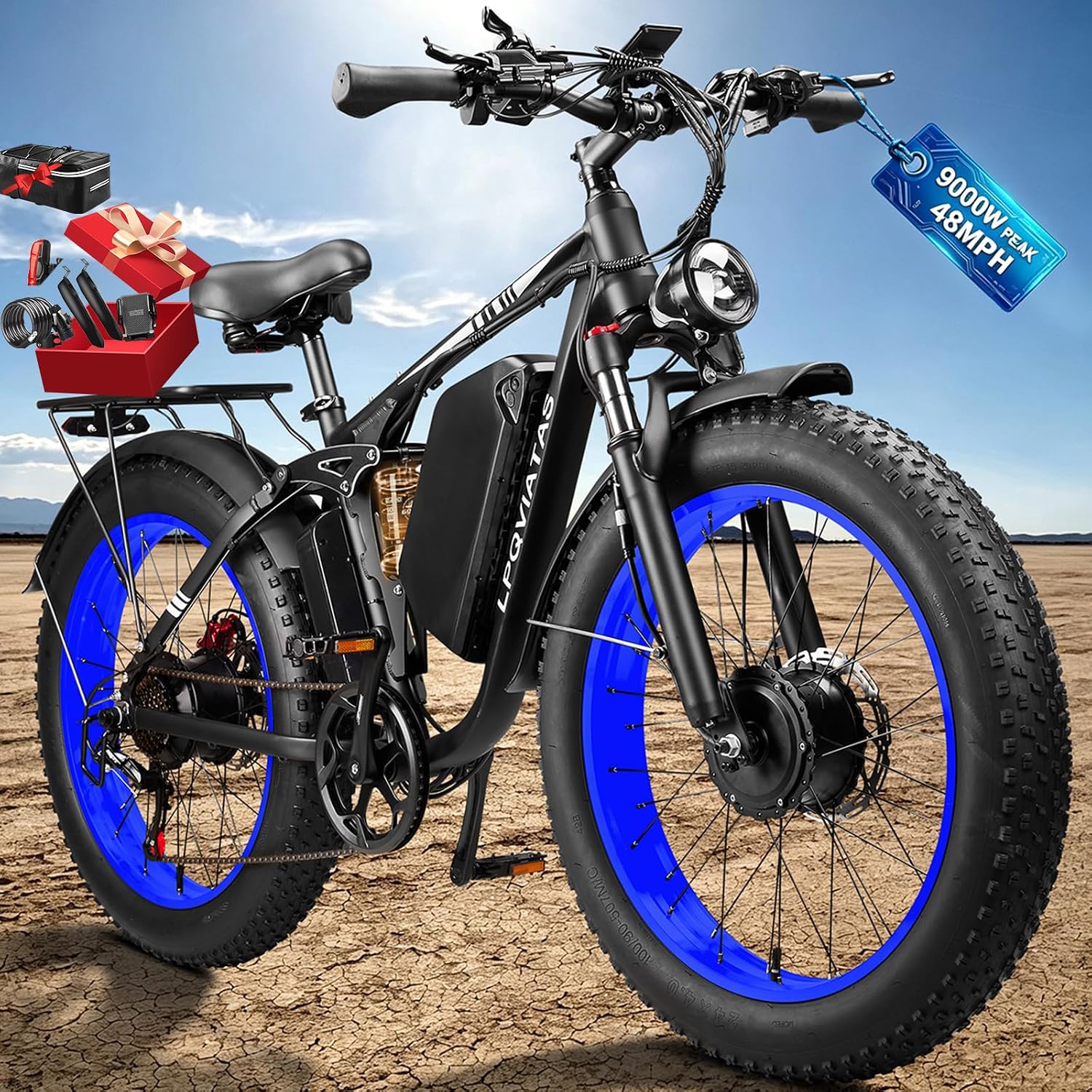 9000W peak dual motor ebike, 58V 34Ah, 48 MPH