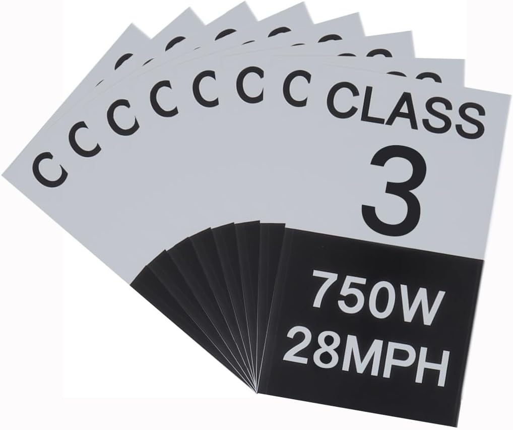 Class 3 Ebike Sticker 750W 28MPH, 8 Pack (B0GWH7Y9ZQ)