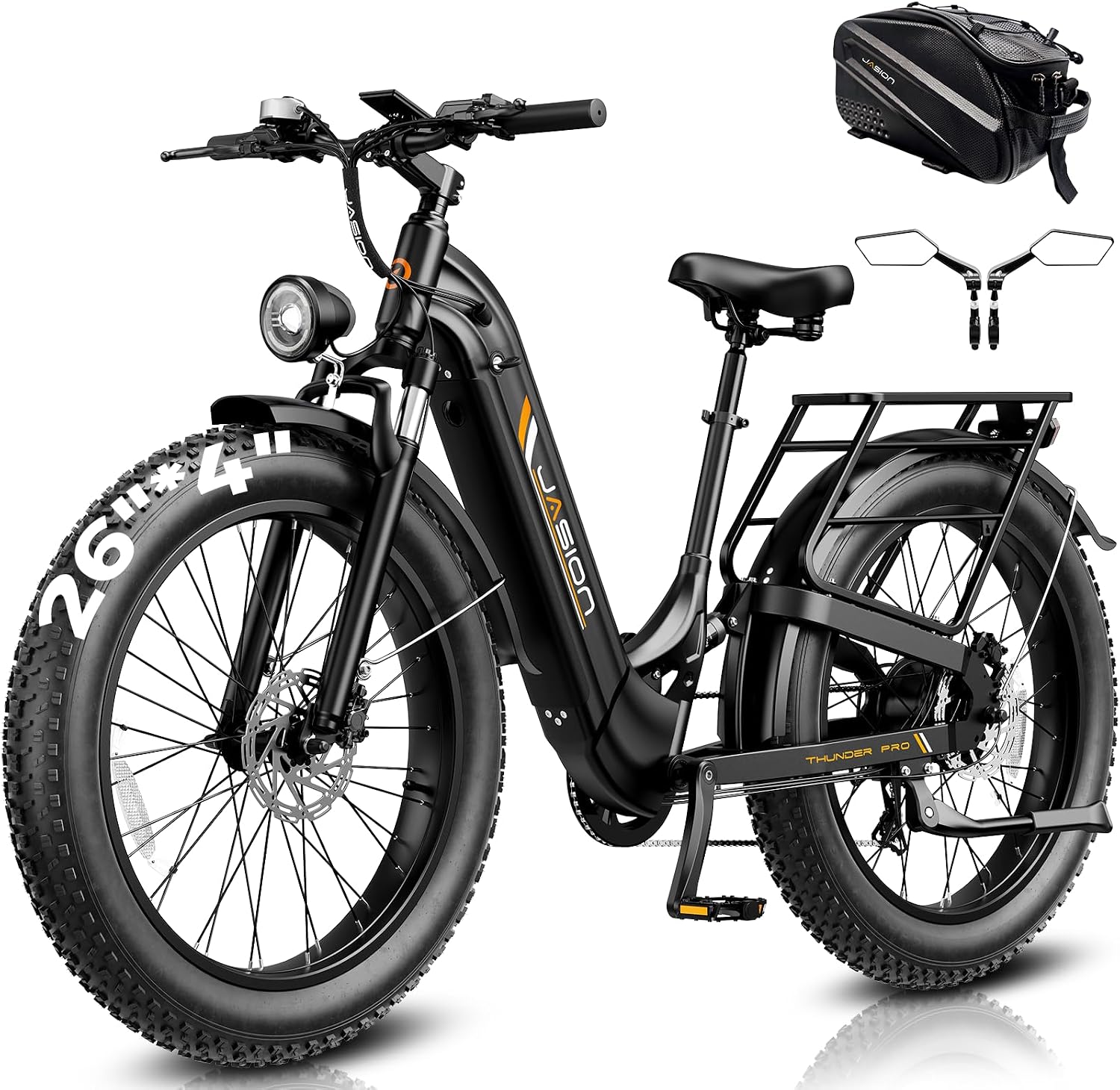 Jasion Thunder/PRO/ST Electric Bike,2000W/1800W Peak Ebikes for Adults,26''Fat Tire Best Ebike for Men,90/80 Miles with 1040Wh/864Wh Battery,35/30+MPH Max Speed Bicycles,500/400LB Capacity,Patent