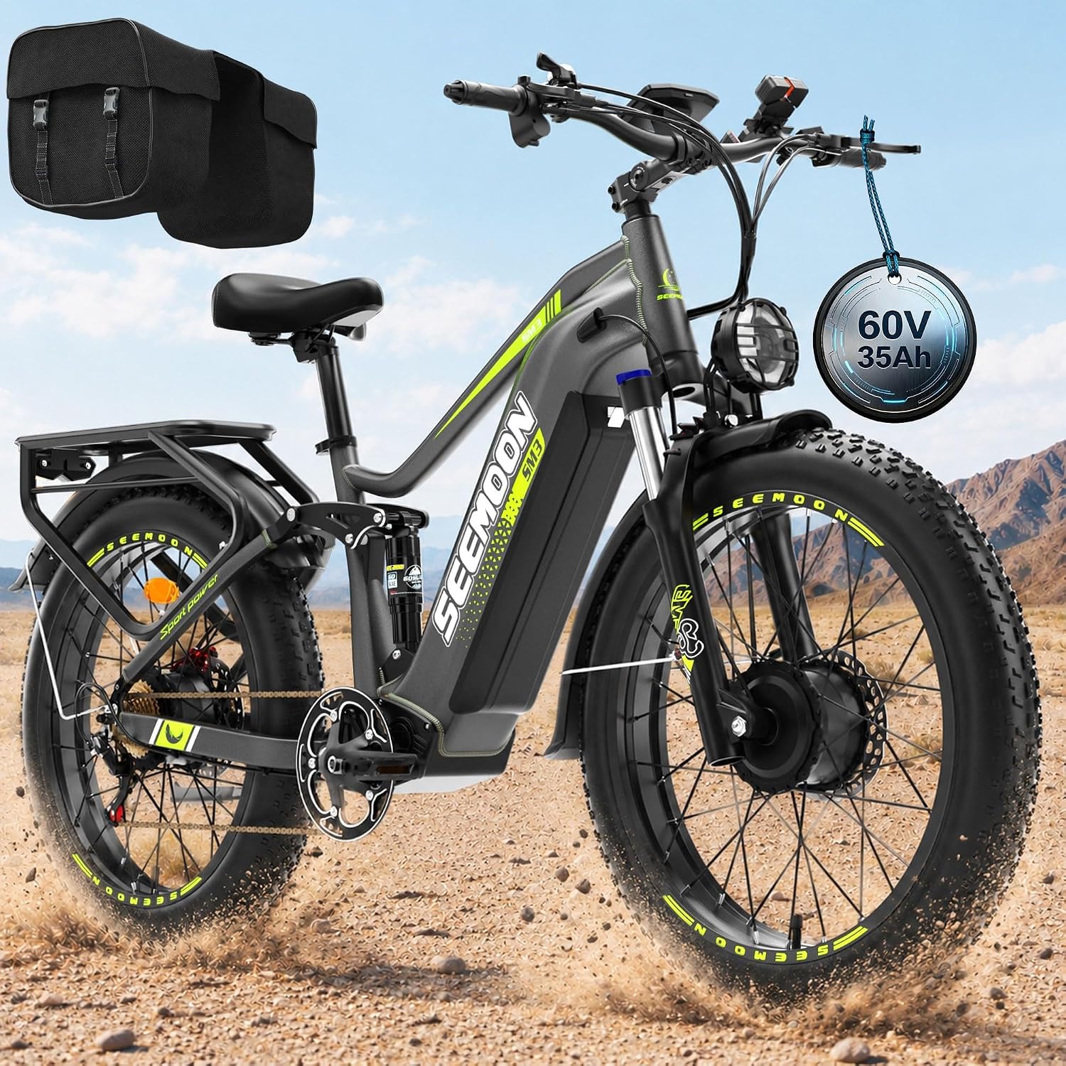 Seemoon 6000W Dual Motor 50MPH E-Bike Up to 150Mi 60V 35Ah 24 inch All Terrain