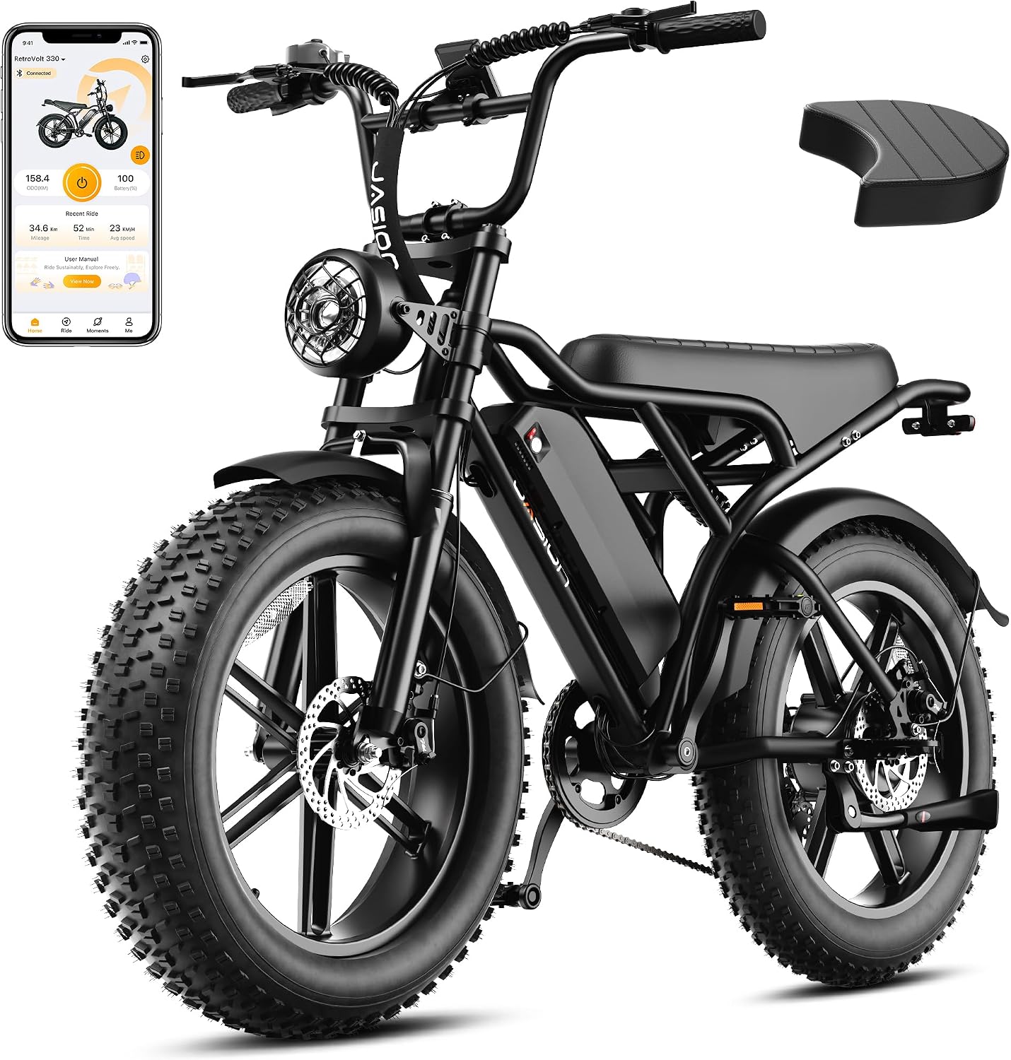 Jasion RetroVolt Electric Bike, 70-Mile Range, 2000W Peak, Fat Tire